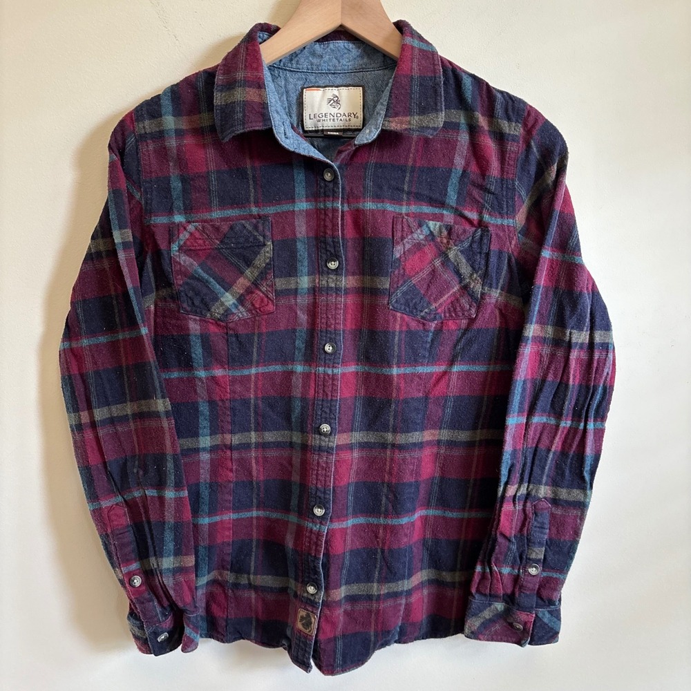 Legendary Whitetails Womens Plaid Flannel Shirt Burgundy Navy Teal Size Medium